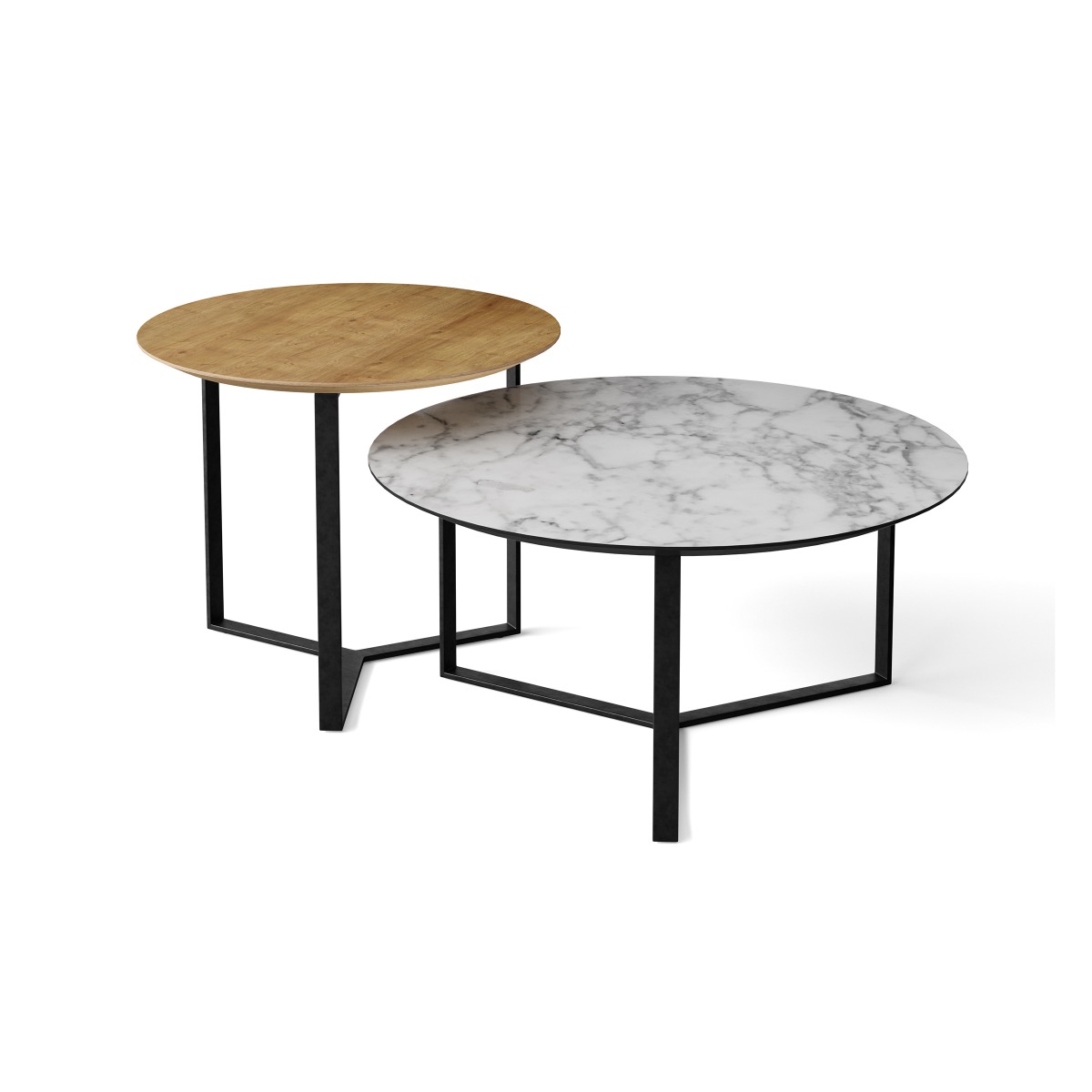 TWINS NEST OF TABLES IN OAK AND MARBLE DECOR